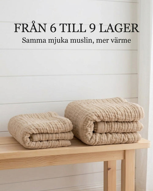 Muslinfilt med 6 lager bredvid nya med 9 lager